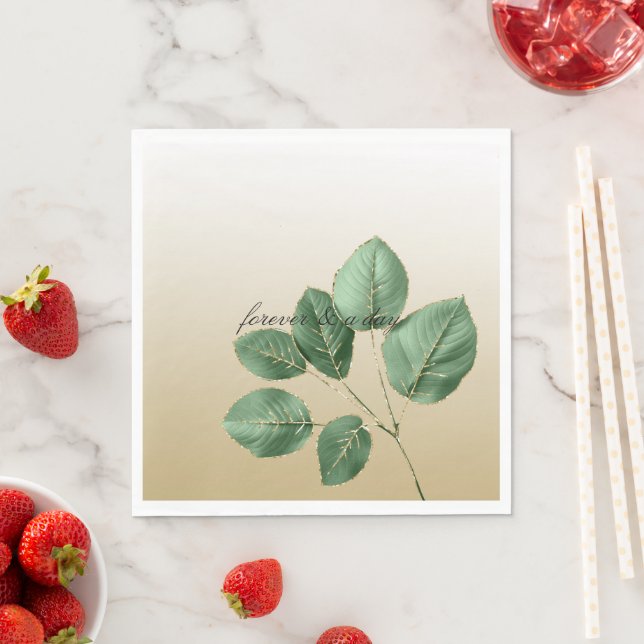 Green Gold Wedding Leaves Napkins (Insitu)