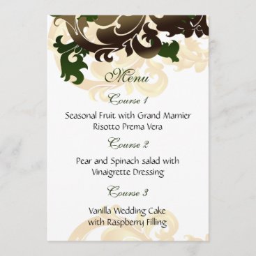 green gold wedding menu