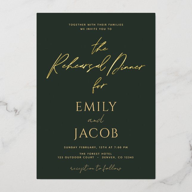 Green Gold Wedding Modern Typography Script Foil Invitation (Front)