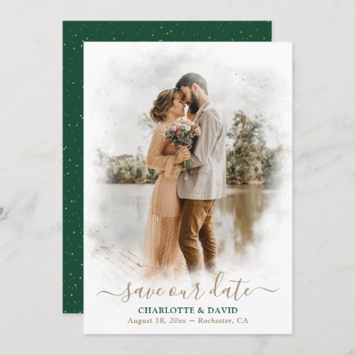 Green Gold Wedding Photo Save Our Date Card