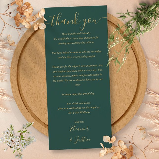Green Gold Wedding Reception Thank You Place Card (Green Gold Wedding Reception Thank You Place Card)