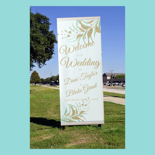Green  Gold Wedding Vertical Retractable Banner