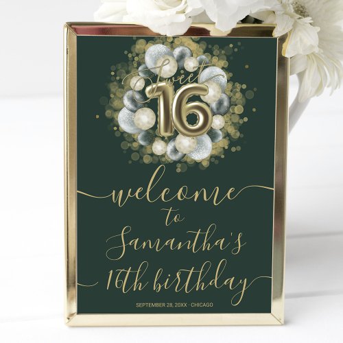 Green Gold Welcome Sign For Sweet 16 Bday
