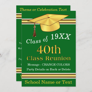 Green, Gold, White, 40th Class Reunion Invitations
