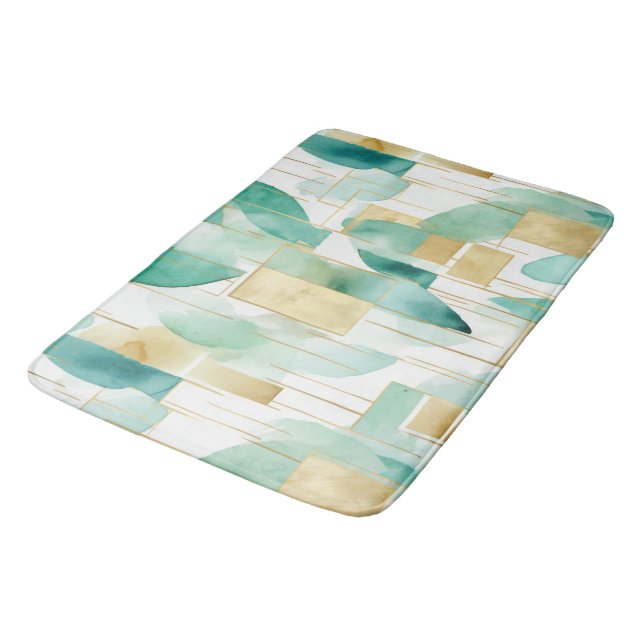 Green Gold White Abstract Bath Mat (Angled)