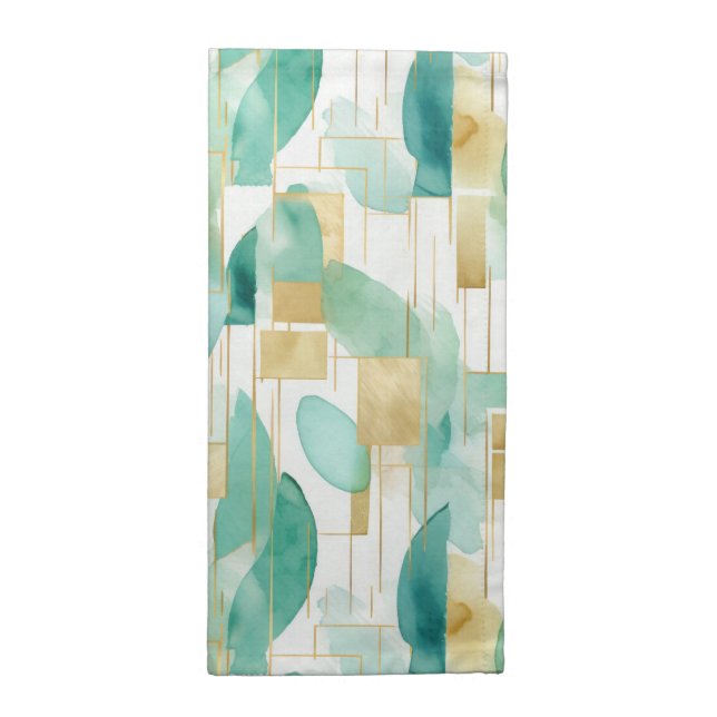 Green Gold White Abstract Cloth Napkin (Half Fold)