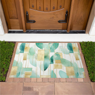 Green Gold White Abstract Doormat