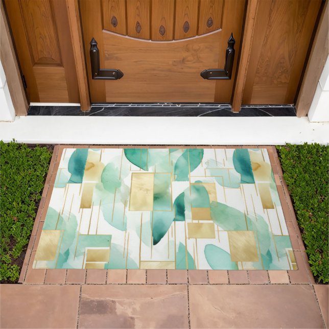 Green Gold White Abstract Doormat (Outdoor)