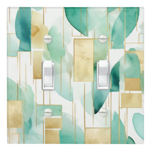 Green Gold White Abstract Light Switch Cover (In Situ)