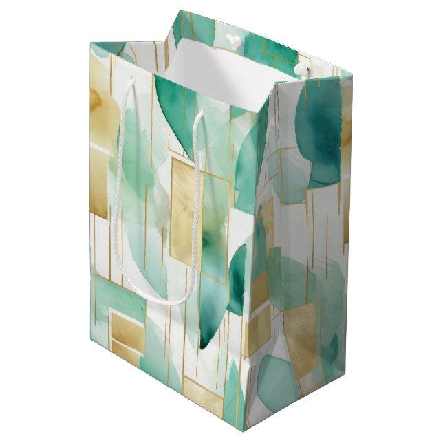 Green Gold White Abstract Medium Gift Bag (Front Angled)