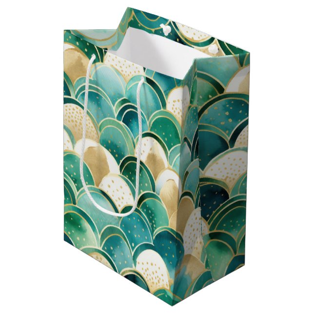 Green Gold White Abstract Medium Gift Bag (Front Angled)