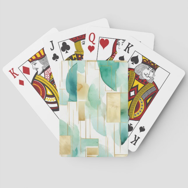 Green Gold White Abstract Poker Cards (Back)
