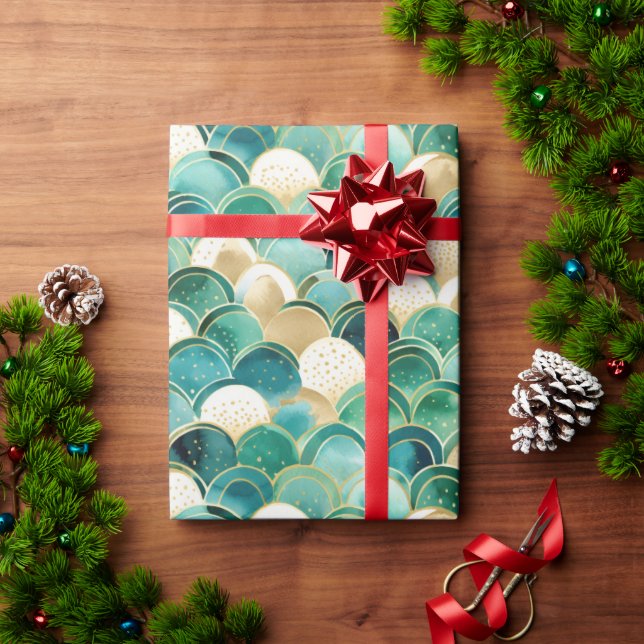 Green Gold White Abstract Wrapping Paper (Holiday Gift)