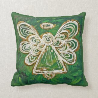 Green, Gold, White Angel Decorative Throw Pillow