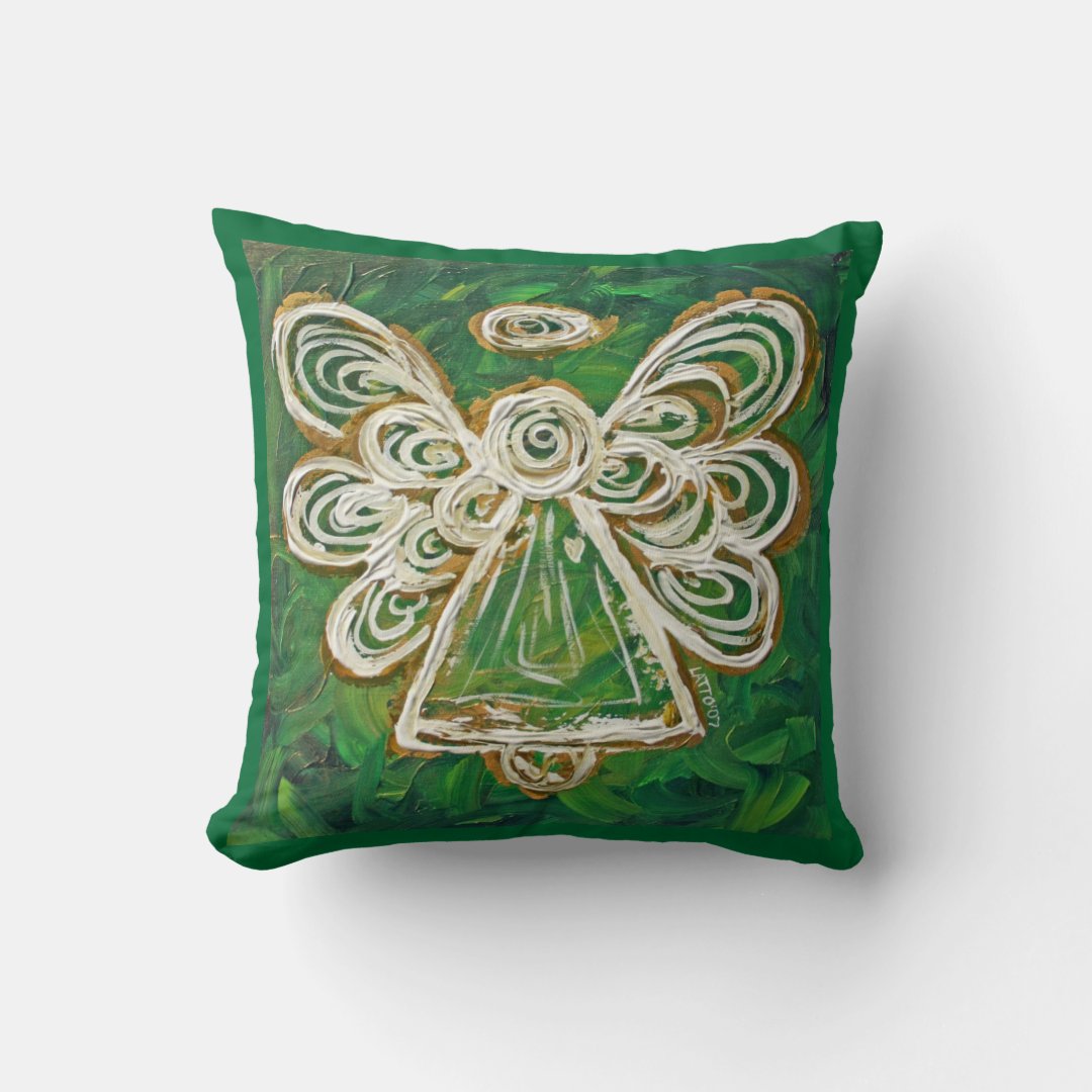 Green, Gold, White Angel Decorative Throw Pillow Zazzle