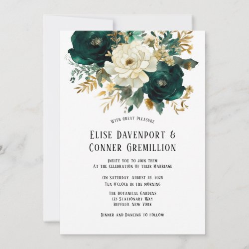 Green Gold White Botanical Floral Wedding Invitation
