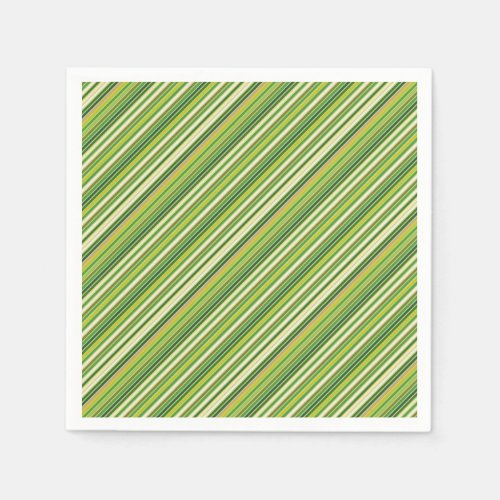 Green Gold White Diagonal Stripe Napkins