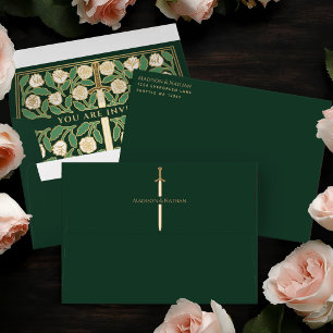 Green Gold White Floral Sword Royal Wedding Envelope