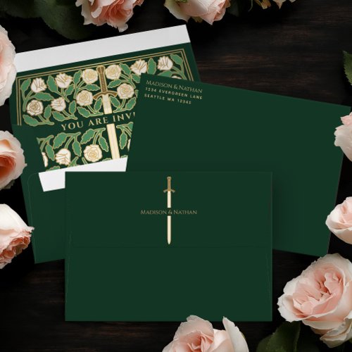 Green Gold White Floral Sword Royal Wedding Envelope