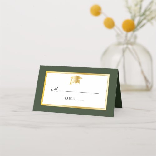 Green  Gold  White Grad Cap Place Cards