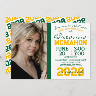 Green, Gold & White Graduation Photo Invitation