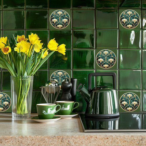 Green Gold White Gray Art Deco Ceramic Tile