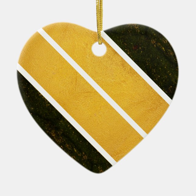 Green Gold White Lines Ceramic Ornament (Front)