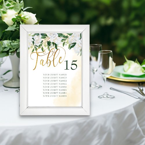 Green Gold White Peony Rose Floral Seating Chart Invitation