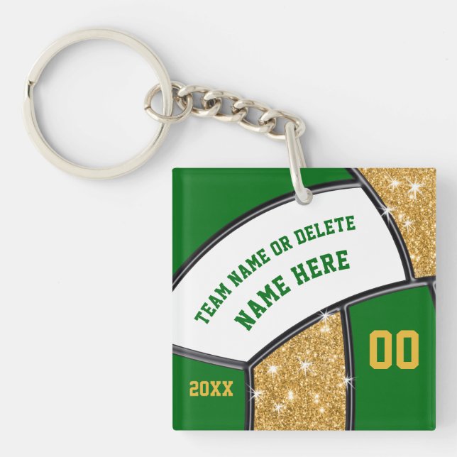 Green Gold White Personalized Volleyball Keychains (Front)