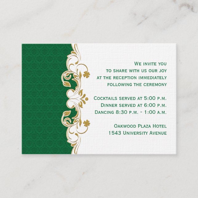 Green, Gold, White Scroll Reception Enclosure Card (Front)