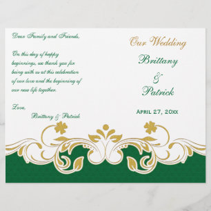 Green Gold White Scrolled Wedding Program COVER