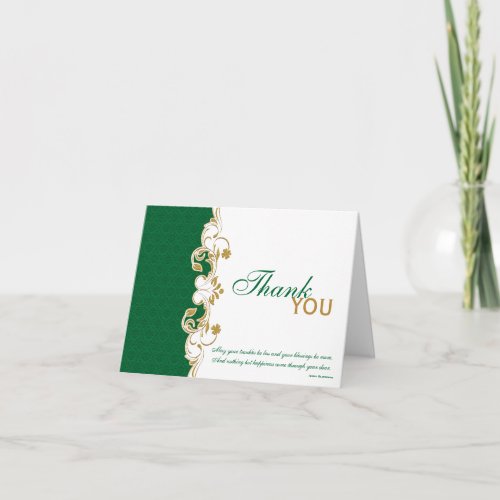 Green Gold White Scrolls Thank You Card