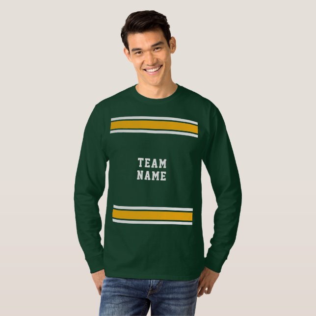 Green Gold White Sports Jersey Team Long Sleeve T-Shirt (Front Full)