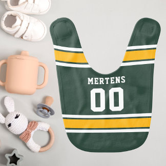 Green Gold White Sports Jersey Team Name Number Baby Bib