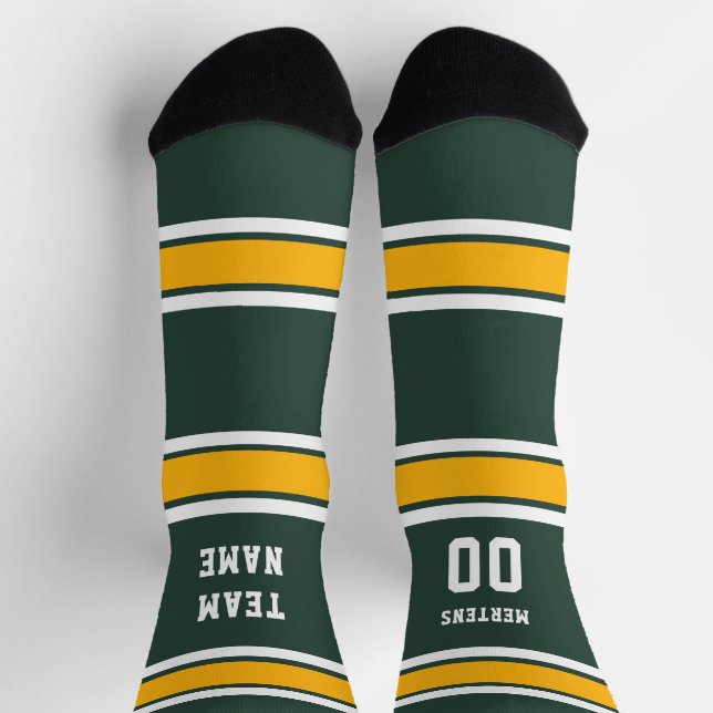 Green Gold White Sports Jersey Team Name Unisex Socks (Top)