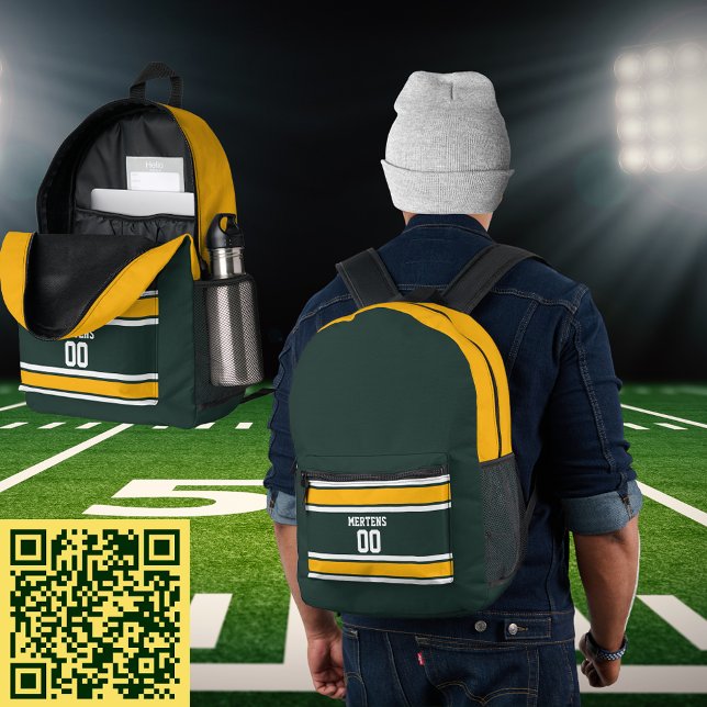 Green Gold White Sports Striped Jersey Team Name Printed Backpack (Green Gold White Sports Striped Jersey Team Name Printed Backpack)
