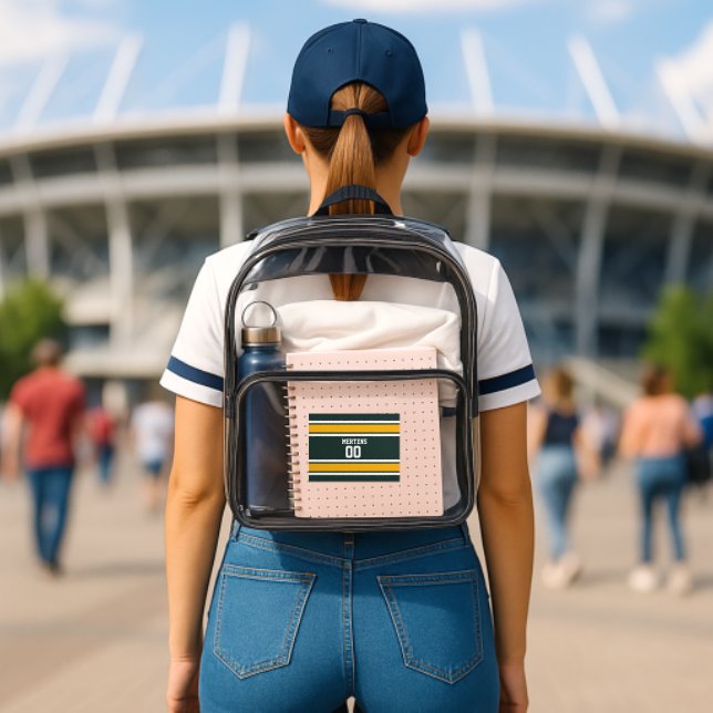 Green Gold & White Sports Striped Team Name Clear Backpack (Insitu (Stadium))