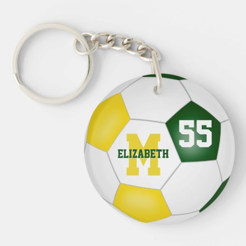 green gold white team colors soccer bag tag keychain