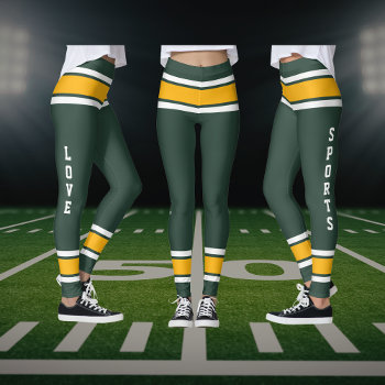 Green Gold White Team Jersey Colors Love Sports Leggings by Sandyspider at Zazzle