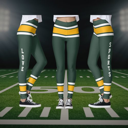 Green Gold White Team Jersey Colors Love Sports Leggings