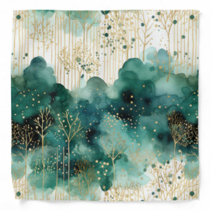 Green Gold White Trees Christmas Bandana