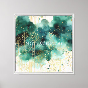 Green  Gold White Trees Christmas Canvas Print