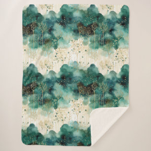 Green Gold White Trees Christmas Sherpa Blanket