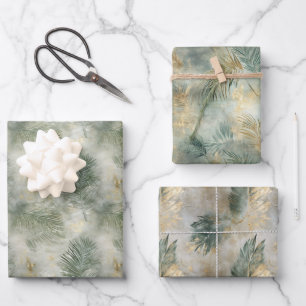 Green Gold White Tropical Leaves Wrapping Paper Sheets