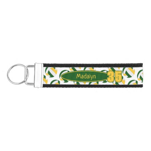 Green gold sports team colors volleyball wristlet keychain