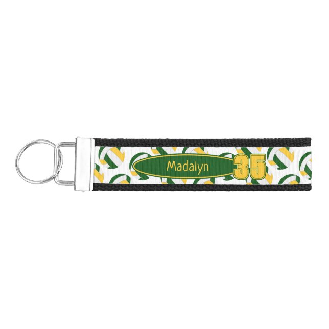 green gold white volleyballs athlete name wrist keychain (Keys on Left)