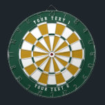 Green & Gold & White | Wide-Spaced Sports Font Dart Board<br><div class="desc">Dartboard in green, gold and white with two lines of your personalized text.
Need help with the design (e.g. different colors)? Email help@karenchaudesigns.com</div>