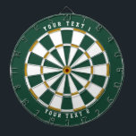 Green & Gold | Wide-Spaced Sports Font Dart Board<br><div class="desc">Two-toned dartboard in burnt orange and white with two lines of your personalized text.
Need help with the design (e.g. different colors)? Email help@karenchaudesigns.com</div>