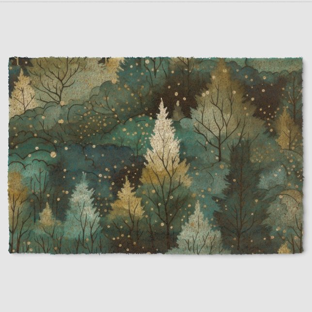 Green Gold Winter Trees Fiber Doormat (Front)