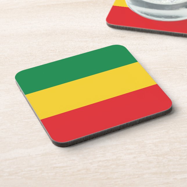 Green, Gold (Yellow) and Red Colors Flag Beverage Coaster (Left Side)